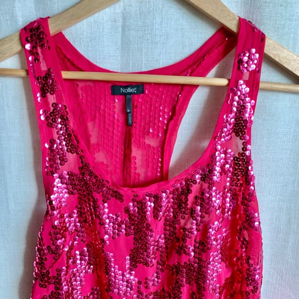 New VTG Nollie Womens Y2K Sequin Cropped Tank Size‎ M Pink NYE Festive Bright - Picture 4 of 16